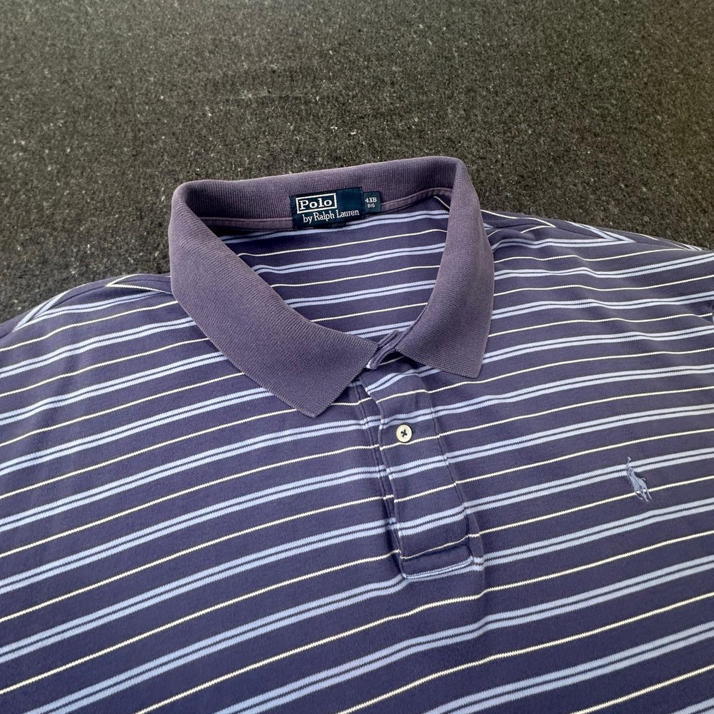 Polo Ralph Lauren Polo Shirt Men 4XB Blue Striped Short Sleeve Big & Tall Casual